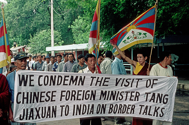Protest gegen Besuch des chinesichen Auenministers, New Delhi